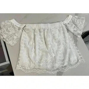 Francesca Collection Blue Rain White Lace Off Shoulder Blouse Women’s Size XS